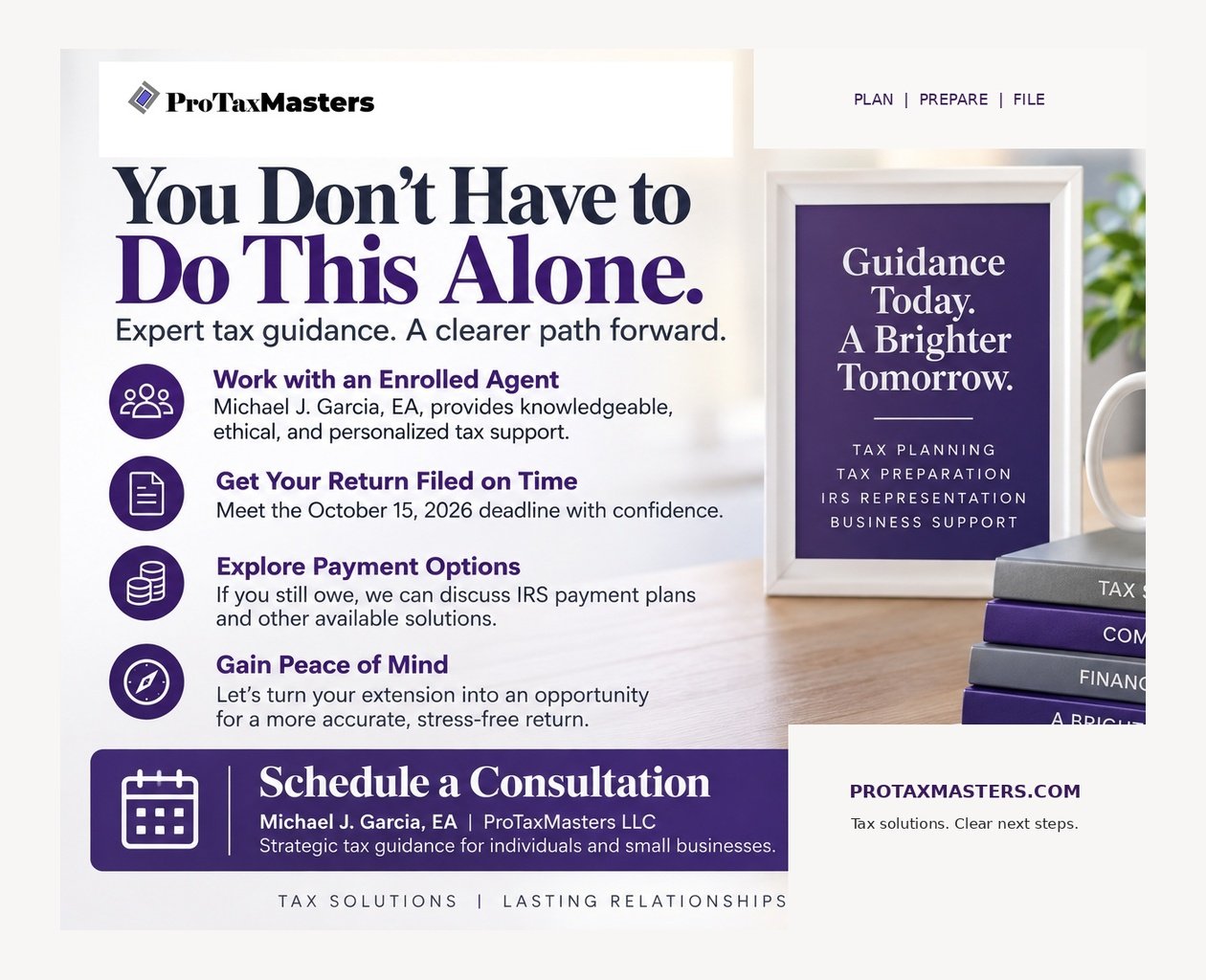 Michael J. Garcia EA and ProTaxMasters LLC tax preparation and IRS representation support